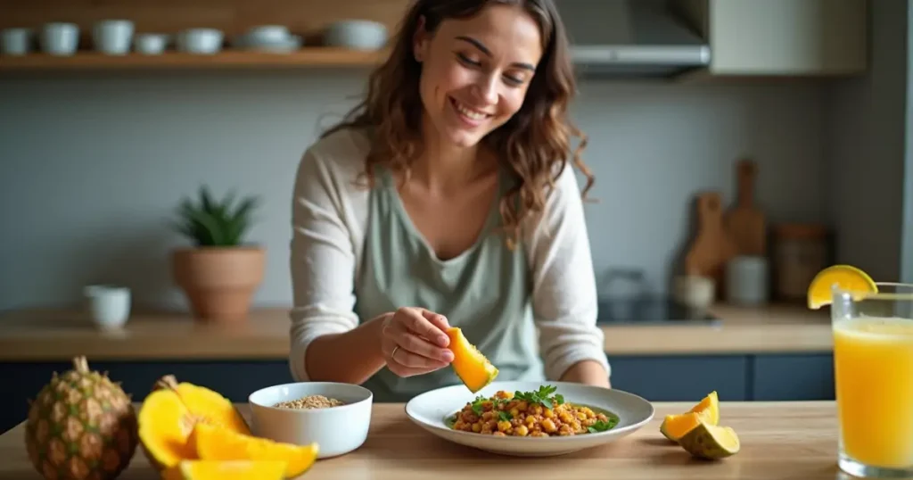 Woman serving Brazilian Mounjaro Recipe in home kitchen
